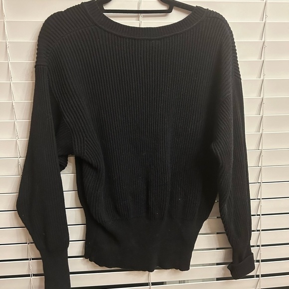 Free People Black Ribbed Small sweater v neck - Picture 5 of 5